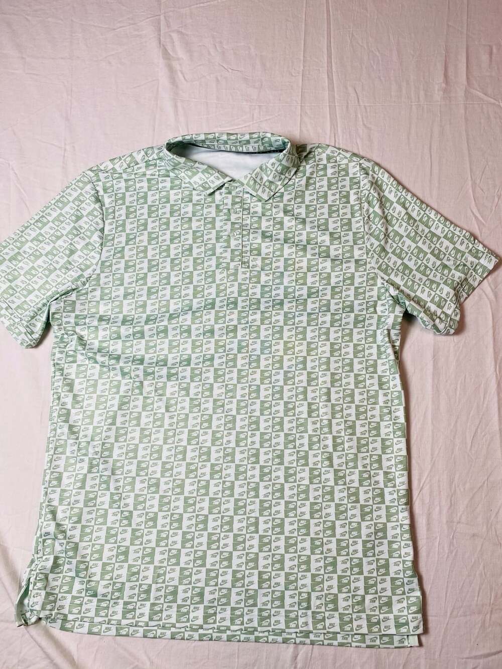 Nike Golf Dri-Fit Green Checkered Polo Shirt Size M (1383)